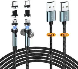 7-Pin Magnetic Charging Cable 2Pcs 360° Rotating 3 in 1 USB C Magnetic Phone Charger, 3A Fast Charging with Data Transfer for Android/i-Product/Micro/CarPlay-Grey