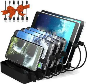 Charging Station for Multiple Devices,50W 6 USB Ports Family Charger Compatible with Apple iPhone iPad and Android Phone and Tablet