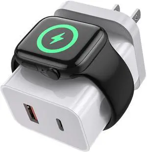 Upgraded 3-in-1 Apple Watch Charger,20W Fast Charging Block, Dual Ports Wall Charger with Magnetic Wireless Charging Compatible with iPhone, Apple Watch Series, iWatch Series 10 9/8/UItra/7/6/5/4/3