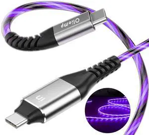 USB C to USB C Cable 6ft 60W 3A Light up USB C Charger Cable Fast Charging Led Type C to Type C Cable for iPhone15/15Pro/15Plus/15ProMax/iPad Pro2022/Air,Samsung S23 (Purple)