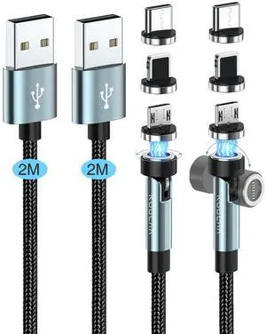 Kuulaa Magnetic Charging Cable 2Pack 6FT 540° Rotating 3 in 1 Magnetic Phone Charger Cable Magnetic USB C Charging Cable, Magnetic USB Cable Nylon-Braided Cords for Micro USB/Type C/iProduct Device
