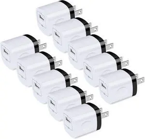 USB Wall Plug, 10Pack 1A/5V Single Port USB Wall Charger Power Adapter Charging Block Cube Brick Box for iPhone 16 15 14 13 12 11 Pro Max/XS,Samsung S24 S23 S22 S21 S20 Ultra 5G,Android Phone Charger