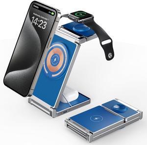 Magnetic Charging Station,Hohosb 3 in 1 Foldable Zinc Alloy Wireless Charger Stand[Compatible with Magsafe Charger] for iPhone 15/14/13/12 Series,AirPods Pro/3/2,Apple Watch/iWatch(Blue)