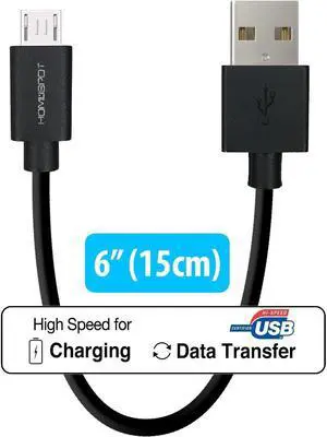 Short Android Phone Charger 6-Inch [4 Pack] by HomeSpot Tangle-Free USB Cable for Android Charging Cable for Galaxy S7/S6, Sony, Motorola - Black
