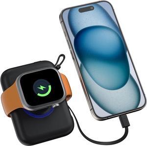 DDUAN Portable Watch Charger for Apple: 5000mAh Travel Wireless Power Bank with USB-C Cable - Keychain Charger Compatible with iwatch 9/8/7/6/5/4/3/2/1/SE2/SE & Phone 15/ Samsung (Black, USBC)