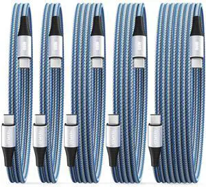 USB C to USB C Cable 10ft 6ft 3ft 5 Packs Fast Charger Cord Type C to Type C Cable Blue Braided 60W Usbc to Usbc Cable for Samsung S24/23/22 Phone 15 Pro Plus Max