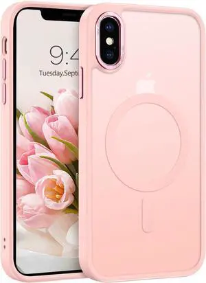 Telaso for iPhone Xs Max Case, iPhone Xs Max Phone Case Compatible with Magsafe Translucent Matte Slim Anti-Scratch Non-Slip Military Grade Protective Magnetic iPhone Xs Max Case, Pink