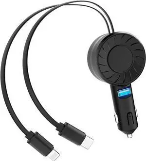 Retractable Car Charger, 3 in 1 Fast Car Phone Charger, 2 Retractable Cables and 1 USB Ports Small Car Charger Adapter, Car Charger Compatible with iPhone 16/15/14/13/12/11,for Galaxy S23,for Pixel