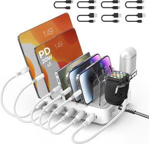 Charging Station for Multiple Devices,75W 6 Port Multi USB C Fast Charger Station with 7 Mixed Charging Cables,USB Charging Dock Compatible with iPhone, Samsung, iPad, Tablet and More