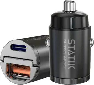 STATIK Dual Car Phone Charger for Cigarette Lighter Plug in, 12v - 24 V Fast Charging, Car Power Adapter for Type USB C and USB A Port, USBC Fast Charge for Cell Phone Automobile