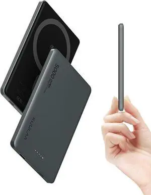 Kuulaa Magsafe Battery Pack 5,000 mAh, 0.3 in Slim Apple Magnetic Portable Charger, Mini Thin Wireless Power Bank with PD 20 W Two Way USB-C Charging Compatible with iPhone 15/14 /13/12 Serie, Grey