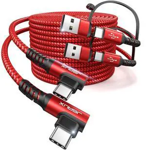 JSAUX USB C Cable 100W Right Angle [2-Pack 10FT], iPhone 16/15 USB C to USB C Fast Type C Cord Compatible with iPhone 16/16 Plus/ 16 Pro/ 16 Pro Max, iPhone 15 Series, Car Play, MacBook, iPad, Galaxy