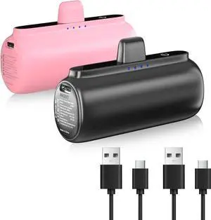 2 Pack 5500mAh Portable Charger for iPhone, Upgrade Ultra-Compact PD Fast Charging Cute Travel Portable Phone Charger, Mini Power Bank for iPhone 14/14Pro/13/12/11/X/8/7/6 Series