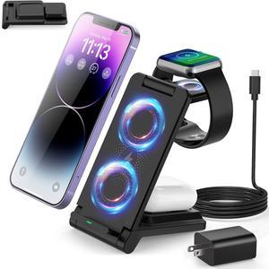Wireless Charger, 3 in 1 Foldable Travel Charging Station,18W Fast Charging Charger for iPhone 16 15 14 13 12 Pro Max 8 Plus Galaxy S23,Portable Charger for Apple Watch Series 9 8 & Airpods 4 3 2 Pro