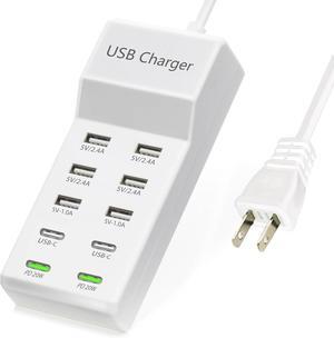 USB Charger,100W USB Charging Station with 10-Port(6 USB-A Port&2 USB-C Port&2 PD20W) Compatible with iPhone 15/14/13/13pro Max 12/12 Mini/12Pro/12 Pro Max/11,Tablets, Smartphones White