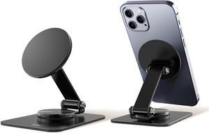 Magnetic Phone Stand Compatible with MagSafe for iPhone 16, Foldable Cell Phone Stand for Desk with 360°Rotation Base, Compatible for MagSafe Case and iPhone 16 15 14 13 12 Series