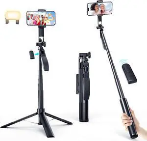Marchpower 67'' Tripod for Cell Phone, Selfie Stick for iPhone Android with Remote and Light, Panoramic Photography Portable Travel Tripod for Video Recording/Live Streaming/Photography/Vlog