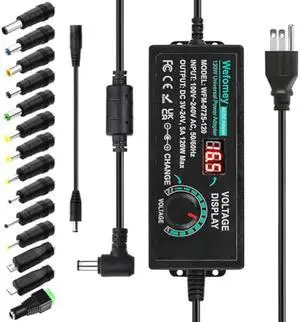 120W Universal Power Supply Adjustable DC 3V ~ 24V Variable Switching AC/DC Adapter 100V-240V AC to DC 24V 5A Converter with 14 Tips & Polarity Converter - 5000mA Max