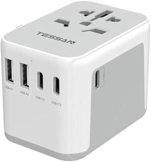 TESSAN Universal Travel Adapter, International Power Adapter 5.6A 28W 3 USB C 2 USB A Ports, Travel Worldwide Plug Adaptor, Outlet Wall Charger for Europe UK EU AUS (Type C/G/A/I)