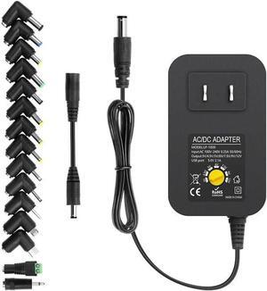 30W Universal AC to DC Power Adapter Adjustable Power Supply 3V 4.5V 6V 9V 12V 2A 1A DC Adapter AC 100-240V to DC 3-12V Multi Voltage Switching Power Adapter with 15 Tips + Polarity Converter