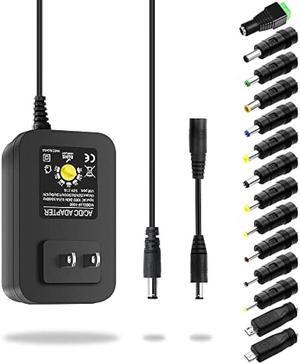 Aclorol Universal Power Adapter 30W 12V 9V 7.5V 6V 5V 4.5V 3V Adjustable Variable Power Supply AC/DC Adapter Converter Switching 100V-240V AC to DC 3V-12V with Polarity Converter & 14 Tips