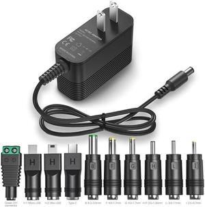 5V 2A Power Adapter 5V Charger DC Power Supply for Regulated Switching with 10 Interchangeable Jacks for 2000mA 1500mA 1000mA 900mA 850mA 800mA 700mA 600mA 500mA Universal Electronics
