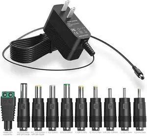 9V Power Supply AC Adapter DC 9V Power Cord Universal Power Adapter with 10 Interchangeable Jacks Compatible with 1000mA 900mA 800mA 700mA 600mA 500mA 400mA 300mA 200mA 100mA Electronics