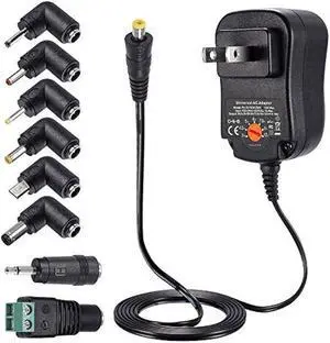 ZOZO 12W 12 Volt 1 Amp 3V 4.5V 5V 6V 7.5V 9V 12V Power Supply, Universal AC Adapter with 5.5mm x 2.1mm Barrel Plug and 8 Selectable Tips Micro USB 3.5mm Jack for MP3 MP4 Player Headphone Speaker Watch