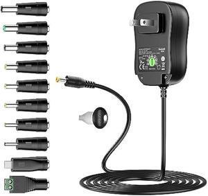 Universal Power Supply 5V 6V 7.5V 9V 12V 13.5V 15V 3A 2.5A AC DC Power Adapter 45W Wall Charger with 5V 2A USB Plug for Electronics 2.5A 2500mA 3000mA 3Amp Max with 12pcs Adaptor Tips
