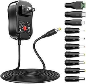 Powseed 6V 9V 12V 15V 18V 20V 24V DC Power Supply Universal AC Adapter 5V 1A USB Charger for Electronics LED Strip Light CCTV Camera Router Lamp, with 10 Connectors USB C Micro USB, 41W Max