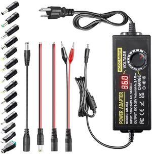 108W Universal Power Supply Adjustable DC 9~36V 3A Variable Switching Power AC/DC Adapter 9V 12V 15V 18V 20V 24V 36V Adapter100V-240V AC to DC Converter with 14 Tips & Polarity Converter & Test Leads