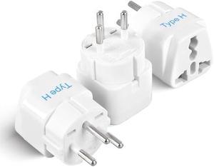 Ceptics Israel Power Adapter Travel Universal Plug,Works in Palestine,Jerusalem,Holy City-Perfect for Charging your Electronic Devices (Type H)- Safe Grounded Connection-3 Pack (GP-14-3PK),White