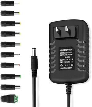 DC 12 Volt 1.5 Amp Switching Power Supply, 100-240V 50-60Hz AC to DC 12V 1.5A 18W Power Supply Adapter with 5.5mm x 2.5mm Barrel, and 10 More Sizes of Tips