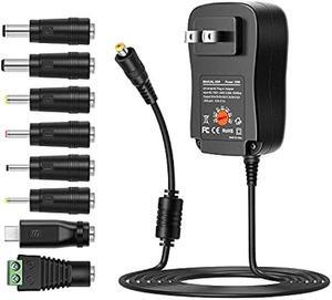 ZOZO 30W Universal AC Adapter with USB Port and 8 Tips, Adjustable Voltage 3V 4.5V 5V 6V 7.5V 9V 12V DC Power Supply for Household Electronics LED Strip Lights Phone Tablet Webcams Speakers USB Hubs