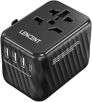 LENCENT Universal Travel Power Adapter, International AC Plug Adaptor with 3 USB A Ports 1 Type C PD Wall Charger Worldwide Travel Essentials for US to EU UK Ireland Australia (Type C/G/A/I) Black