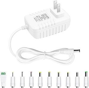 12V 2A Power Supply 24W AC/DC Adapter Wall Charger Replacement Power Cord AC 100V-240V to DC 12Volt 2A 1.5A 1A Converter for Security Camera BT Speaker GPS Webcam Router Scanner w/10 White