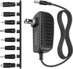 DC 5V 2A 2000mA Power Supply Cord Charger Multi Tips 10W AC Adapter with 8 Selectable Multiple Switching Connectors for TV Box LED Lights Strip Tablets Webcam Camera Speaker Router Transformer ect