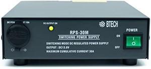 BTECH RPS-30M 30 Amp Compact Regulated Bench Power Supply - 13.8V AC-to-DC Converter with Screw Terminals & Cigarette Plug Output