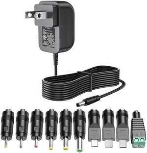 5V 1A Power Supply 5 Volt Charger 1000mA 5W Max Regulated Switching AC to DC Cord Adapter with 10 Replacement Connector 100V - 240V Input Adaptor US Wall Plug Certified by UL