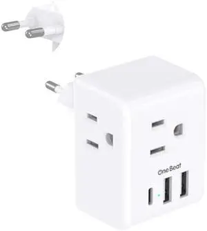 1 Pack European Travel Plug Adapter, Italy Spain Power Plug Adapter with 3 Outlets 3 USB Charging Ports(1 USB C), Type C Plug Adapter Travel Essentials to Most Europe EU Spain Italy France Germany