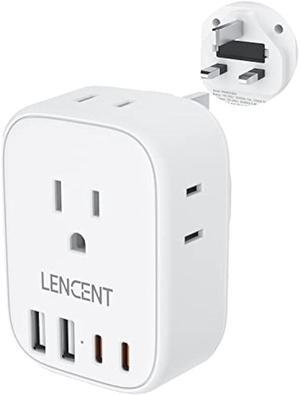 LENCENT US to UK Ireland Travel Plug Adapter, Grounded Type G Outlet Adaptor with 4 USB Charger(2 USB C), 4 Outlets Converter for USA to Dubai Scotland British London England Hong Kong Irish Qatar