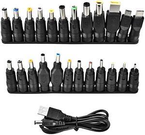 Aceyoon USB 5V DC Power Supply with 24pcs Universal Laptop Power Adapter - USB 2.0 to DC 5.5x2.1mm Plug Charging Cord - Max 3A - Compatible with Laptop, Router, Speaker, Monitor, Mini Fan