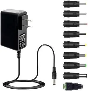 Real 12V 2A AC Adapter Replacement with 9Tips,AC 120V to DC 12V 2000mAh Power Supply Transformer, w/4 ft Cord for LED Strip Light, CCTV Camera, BT Speaker, GPS, Webcam, Router, UL-Listed