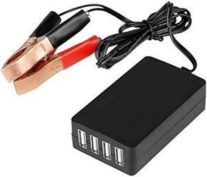 DC Converter with Battery Clip 12V 24V to 5V 8A USB Power Adapter Buck Regulator Charger, 4 Ports Automatically Identify shunt Charging, Suitable for iPhone Android Samsung Galaxy S10 s9 Plus