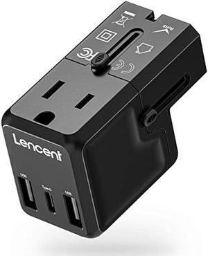 LENCENT International Travel Power Adapter,Mini All-in-One Charger, 2.4A USB, 3.0A Type-C Wall Charger, European Plug Adaptor, Universal Outlet Converter, for US to UK, Japan, EU Europe, Type A/I/G/C