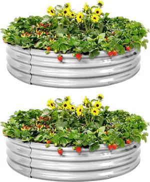 Land Guard Galvanized Raised Garden Bed 2Pcs, Planter Raised Garden Beds Outdoor, Round Clearance Raised Garden Beds for Gardening Vegetables