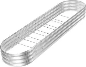 Land Guard 8ft Galvanized Raised Garden Bed Kit, Raised Garden Boxes Outdoor, Oval Metal Raised Garden Beds for Vegetables, Silver,108 Gallon Capacity(with 10 Connecting rods)