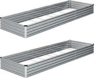 Galvanized Raised Garden Bed,2 Pcs 10×3×1FT Metal Planting Box for Outdoor Vegetable, Herb,Planter Gardening (Silver)