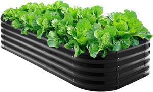 17" Tall 9-in-1 Black Galvanized Steel Raised Garden Bed - 8x2ft Oval Metal Planter Box for Outdoor Gardening,Durable Raised Flower Beds, Large Modular Garden Beds Outdoor