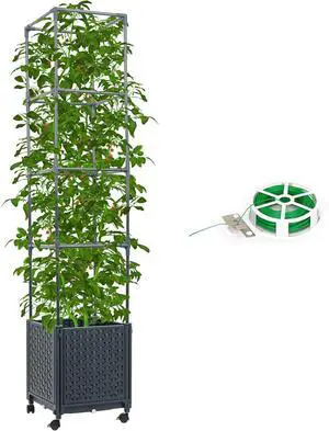 Raised Garden Bed with Tomato Cage 56.7 Self Watering Tomato Planter Boxes with Trellis Wheels for Outdoor Climbing Flowers Vegetable Vine Vegetables